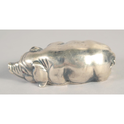 1401 - A RUSSIAN SILVER SLEEPING PIG. Marks: Head 84, Eagle. Faberge I. P. 2.75ins long, 43gms.