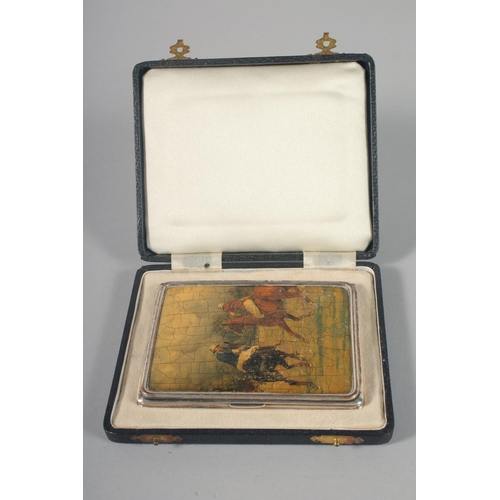 1452 - A SILVER CIGARETTE CASE, Chester 1934, the front and back decorated with scenes of a polo match, in ... 