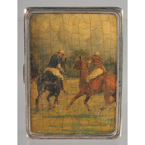 1452 - A SILVER CIGARETTE CASE, Chester 1934, the front and back decorated with scenes of a polo match, in ... 