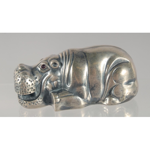 1455 - A RUSSIAN CAST SILVER MODEL OF A RECUMBENT HIPPO 193gms, Mark: Head 88 I. P. Eagle, Faberge.