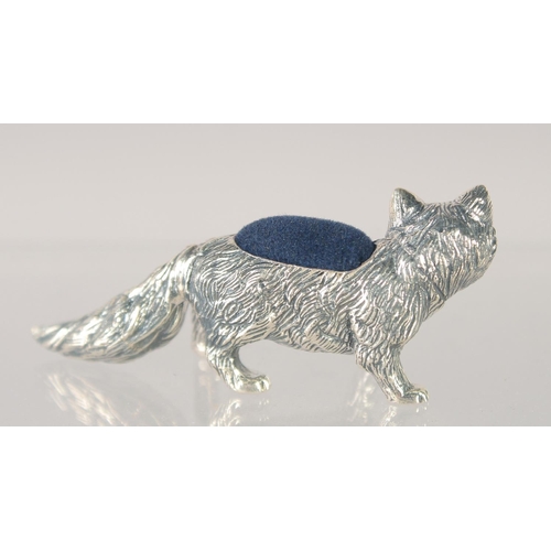 1486 - A CAST SILVER FOX PIN CUSHION.2.25ins.