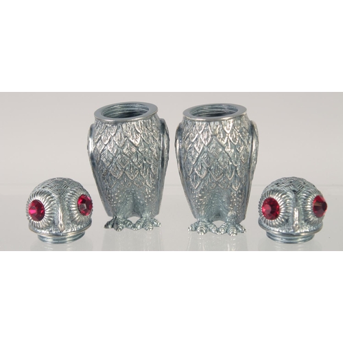 1490 - A PAIR OF 800 OWL SALT AND PEPPERS. 2.5ins high.