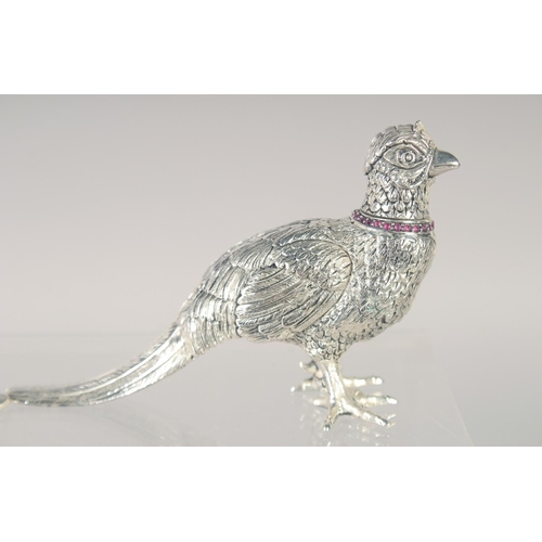 1492 - A PAIR OF 800 PHEASANT SALT AND PEPPERS. 4.5ins long.