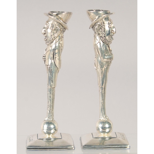 1503 - A PAIR OF SILVER PLATE JUDAICA CANDLESTICKS. 