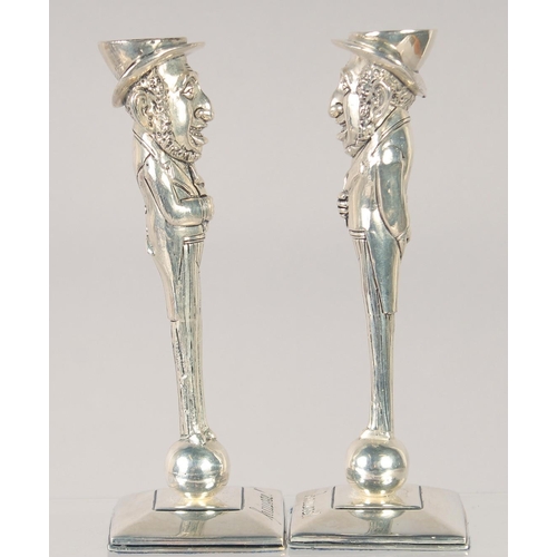 1503 - A PAIR OF SILVER PLATE JUDAICA CANDLESTICKS. 