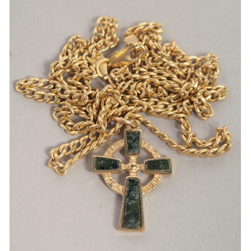 1535 - A 9CT GOLD CROSS AND CHAIN, SCALES OF JUSTICE PENDANT AND CHAIN AND HEART PENDANT AND CHAIN. 15gms.... 