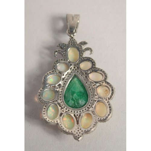 1578 - AN OPAL EMERALD AND DIAMOND SET PENDANT.