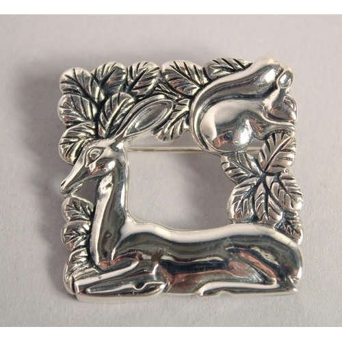 1624 - A STERLING DANISH SILVER BROOCH, SQUIRREL AND DEER.