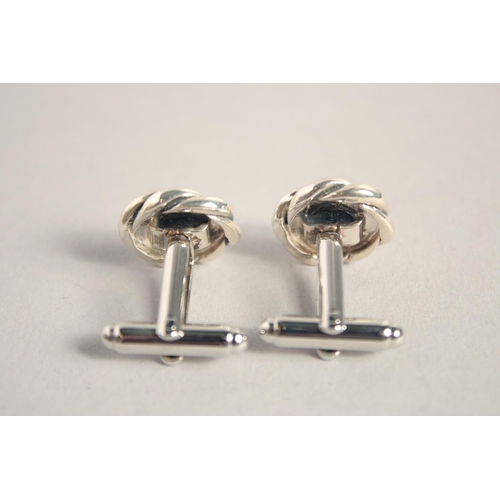 1646 - A PAIR OF SILVER RUBY KNOT CUFF LINKS