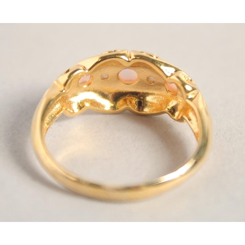 1652 - AN 18CT GOLD PLATED ON SILVER OPAL AND DIAMOND RING.