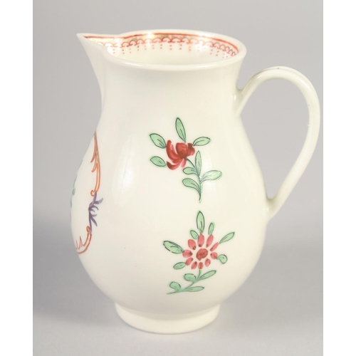 1066 - AN 18TH CENTURY WORCESTER JUG painted in Chinese export style with flowers in a gilt painted and int... 