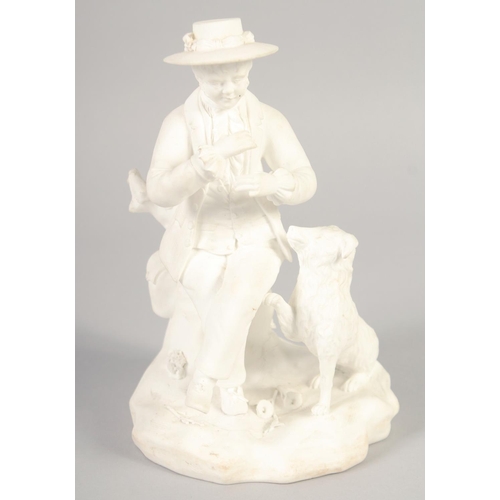 1078 - A 19TH CENTURY ROCKINGHAM FIGURE OF A BOY sitting on a tree stump, his dog sitting beside, on a rock... 