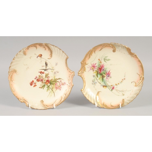 1092 - A ROYAL WORCESTER TWO BLUSH SHELL SHAPED PLATES painted in the manner of Edward Raby date 1902 & 190... 