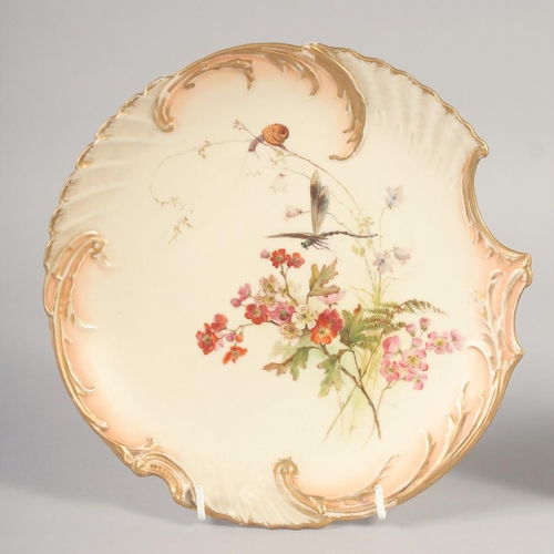 1092 - A ROYAL WORCESTER TWO BLUSH SHELL SHAPED PLATES painted in the manner of Edward Raby date 1902 & 190... 