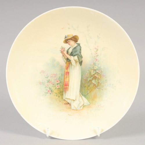 1101 - A 19TH CENTURY MINTON PLATE painted with a girl by J. E. Dean, signed.