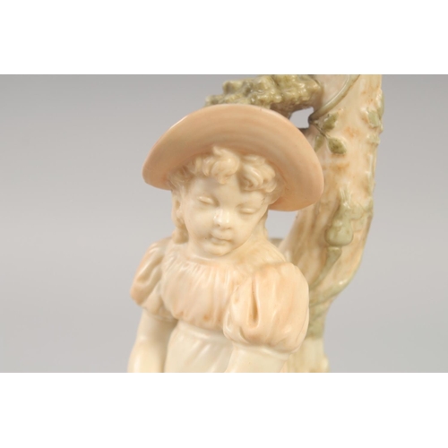 1103 - A LATE 19TH CENTURY ROYAL WORCESTER HADLEY STYLE BLUSH IVORY CANDLESTICK FIGURE OF A GIRL, impressed... 