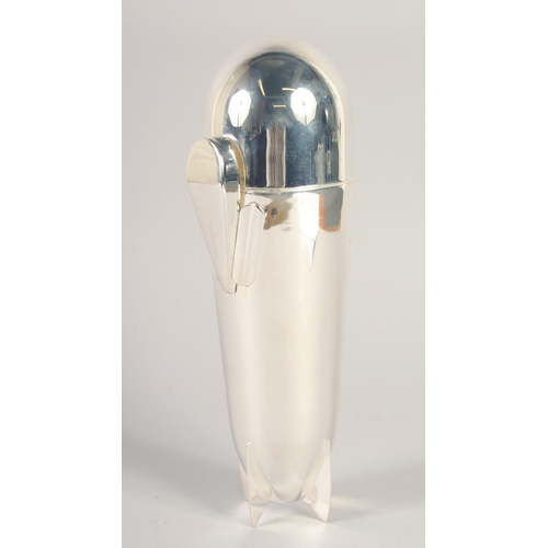 1676 - A SILVER PLATED ZEPPELIN COCKTAIL SHAKER. 9ins high.