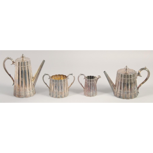 1699 - A VICTORIAN SILVER BAMBOO DESIGN FOUR PIECE TEA SET, comprising: tea pot, hot water jug, sugar basin... 