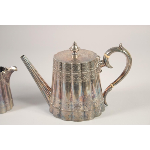 1699 - A VICTORIAN SILVER BAMBOO DESIGN FOUR PIECE TEA SET, comprising: tea pot, hot water jug, sugar basin... 