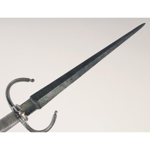 113 - A LEFT HANDED DAGGER, 19th century, straight double edged blade, down turned, reeded quillons & side... 