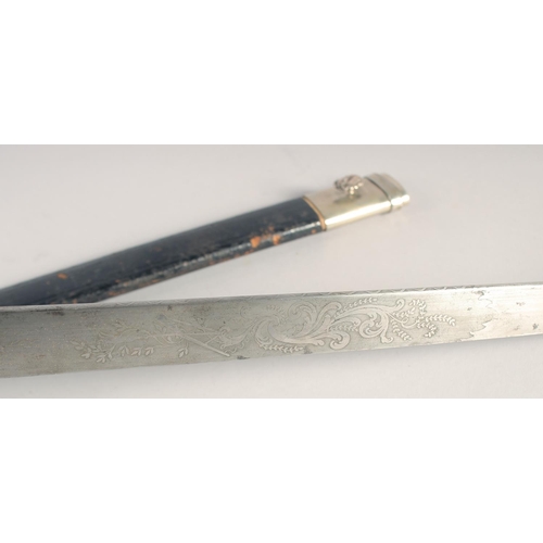 131 - A FINE GERMAN HUNTING SWORD, circa 1820, straight single edged blade etched with hunting trophies & ... 