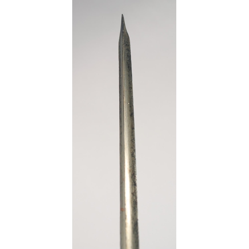 132 - A SMALL SWORD, early 18th century, slender etched blade of hollow triangular section, steel downturn... 