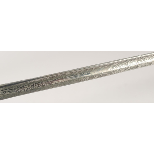 135 - A COURT SWORD, late 20th century, slender single edged etched blade, double shell guard, knucklebow,... 