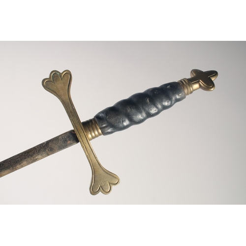 138 - A GERMAN SOCIETY SWORD, late 19th century, slender oval blade, straight flat quillons with trefoil t... 