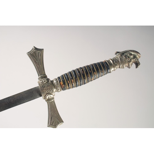 139 - An AMERICAN SOCIETY SWORD, late 19th century, slender double-edged straight blade etched with 'Ames ... 