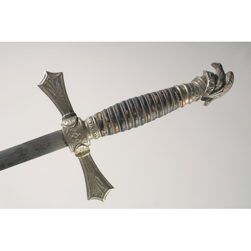 139 - An AMERICAN SOCIETY SWORD, late 19th century, slender double-edged straight blade etched with 'Ames ... 