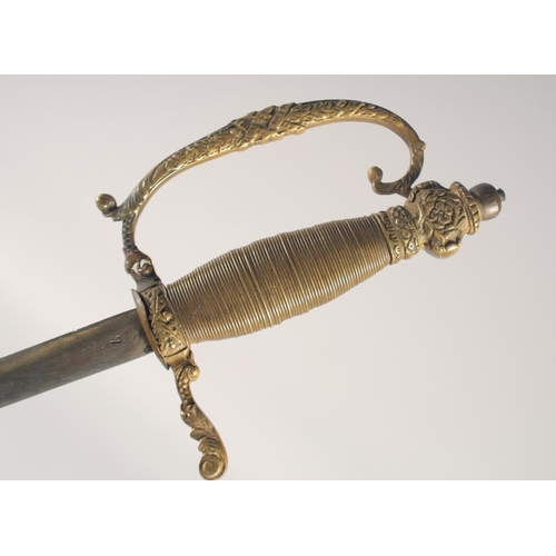 141 - A CONTINENTAL COURT SWORD, late 19th century, slender oval section straight blade, gilt quillon & kn... 