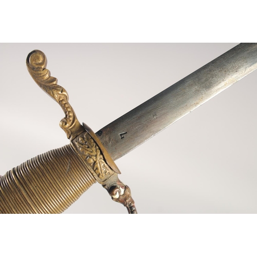 141 - A CONTINENTAL COURT SWORD, late 19th century, slender oval section straight blade, gilt quillon & kn... 