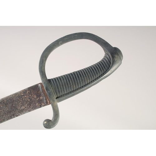 143 - A FRENCH BRIQUETTE, early 19th century, wide, single edged slightly curved blade, brass hilt stamped... 