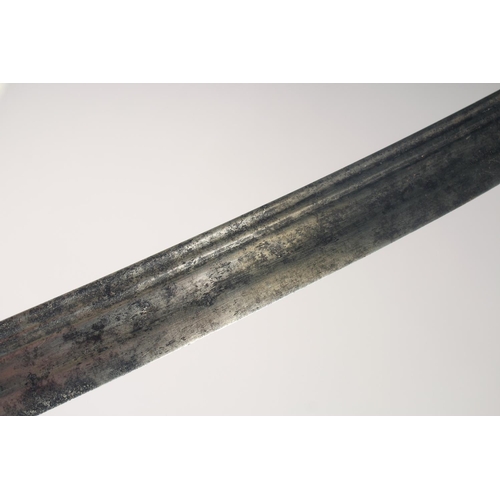 144 - A NORTH AFRICAN NIMCHA, mid-18th century, slightly curved multi fullered blade, downturned quillon w... 