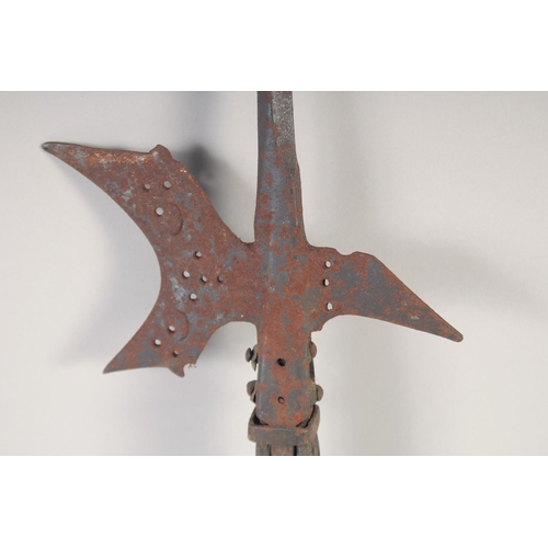 146 - AN ENGLISH HALBERD, circa 1620, crescent shaped axe pierced with holes with long diamond section spi... 