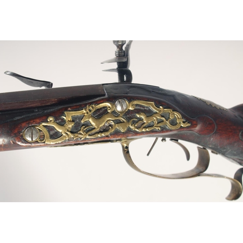 148 - A GERMAN JAEGER RIFLE, circa 1750, octagonal sighted 14 bore 30.5 in barrel, flintlock signed 'Flavs... 