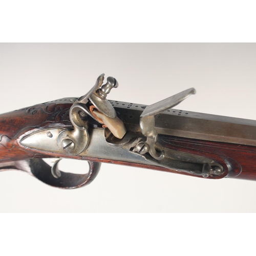 149 - A GERMAN FLINTLOCK SPORTING GUN, circa 1750, Spanish three stage 28 bore 32in barrel, walnut half st... 