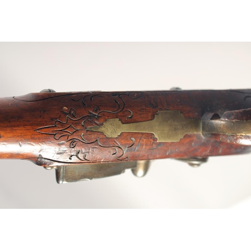 149 - A GERMAN FLINTLOCK SPORTING GUN, circa 1750, Spanish three stage 28 bore 32in barrel, walnut half st... 