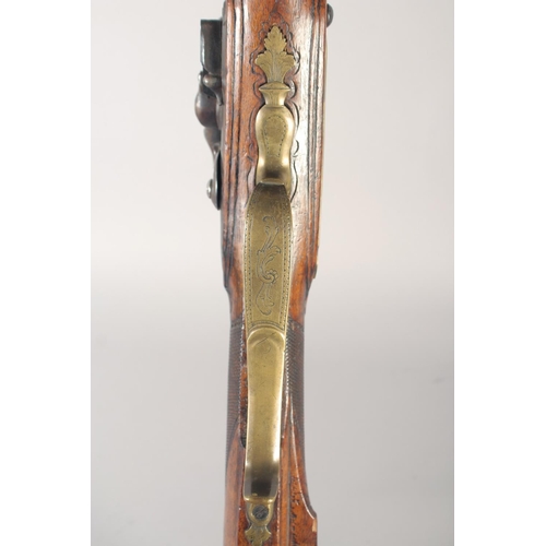 152 - A GERMAN FLINTLOCK SPORTING GUN, dated 1768, 13 bore octagonal 29.5 in barrel, indistinctly signed &... 