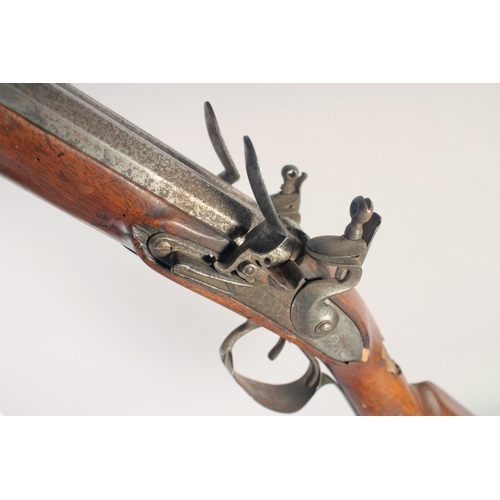 153 - A DOUBLE-BARRELLED FLINTLOCK GERMAN SPORTING GUN, circa 1780, octagonal to round 18 bore 33in barrel... 