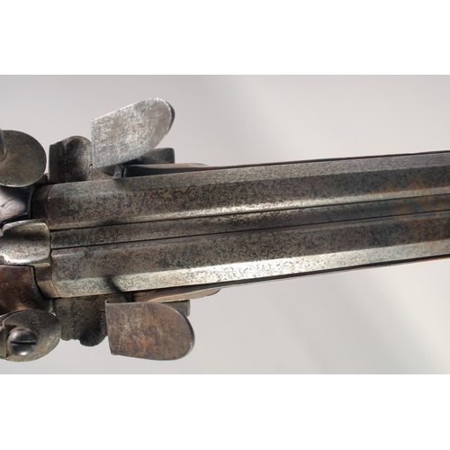 153 - A DOUBLE-BARRELLED FLINTLOCK GERMAN SPORTING GUN, circa 1780, octagonal to round 18 bore 33in barrel... 