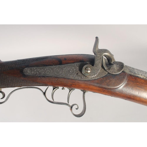 159 - A MASSIVE GERMAN PERCUSSION RIFLE, circa 1850, heavy .700 octagonal 36in barrel, adjustable rear sig... 