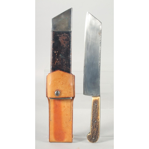 16 - AN ANTLER HANDLE CHOPPER KNIFE, 13