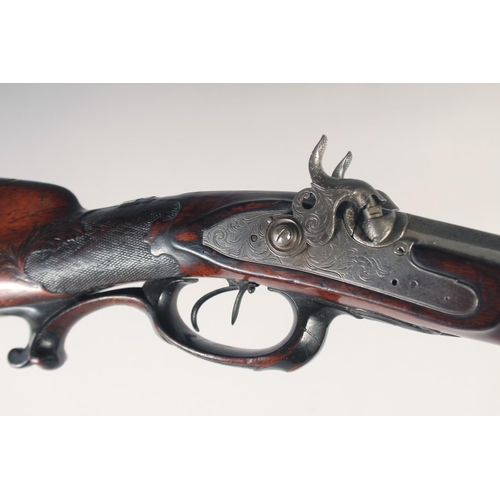 161 - A DOUBLE-BARRELLED GERMAN PERCUSSION SPORTING GUN, circa 1820 converted circa 1840, octagonal 31 in ... 