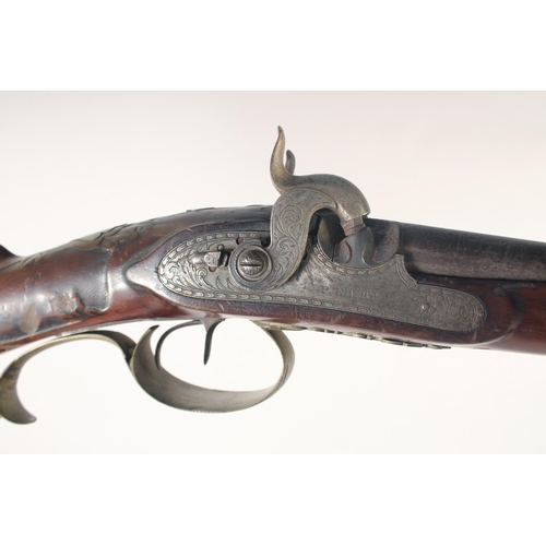 163 - A DOUBLE-BARRELLED GERMAN PERCUSSION SPORTING GUN, round 16 bore 33in barrels signed 'P Ebert in Suh... 