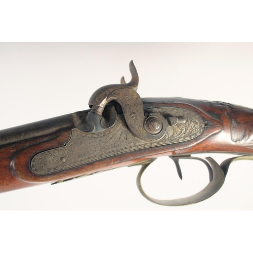 163 - A DOUBLE-BARRELLED GERMAN PERCUSSION SPORTING GUN, round 16 bore 33in barrels signed 'P Ebert in Suh... 