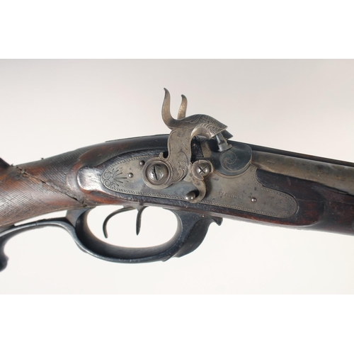 164 - A GERMAN PERCUSSION SPORTING GUN, circa 1845, round 28 bore 32in barrels with raised rib, signed 'Fi... 