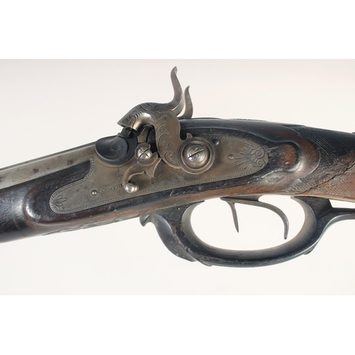 164 - A GERMAN PERCUSSION SPORTING GUN, circa 1845, round 28 bore 32in barrels with raised rib, signed 'Fi... 