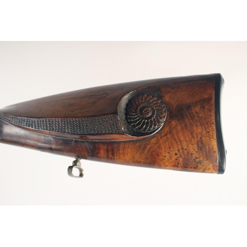 165 - A GERMAN DOUBLE-BARRELLED PERCUSSION SPORTING GUN, circa 1850, round 18 bore 34 in barrels with rais... 