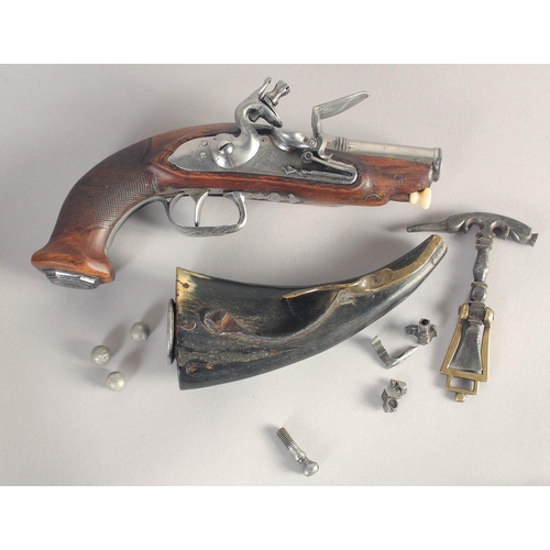 167 - A FRENCH FLINTLOCK POCKET PISTOL, circa 1810, octagonal to round 50 bore 3.25 in barrel, lock signed... 